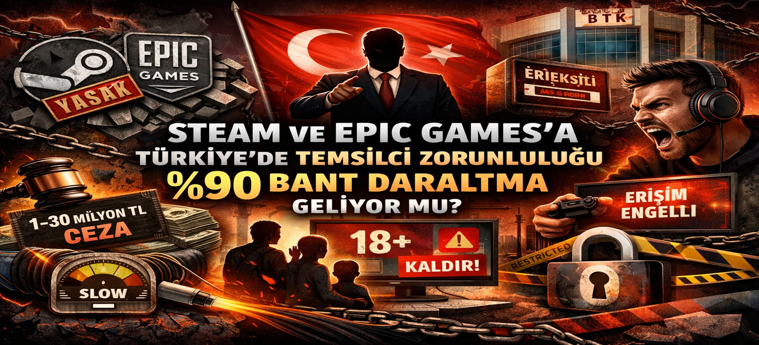 Steam ve Epic Games Store’a Türkiye’de “Temsilci Zorunluluğu” Taslağı: %90 Bant Daraltma, Yaş Derecelendirmesi ve BTK Yetkileriyle Oyunlar Kısıtlanabilir mi?