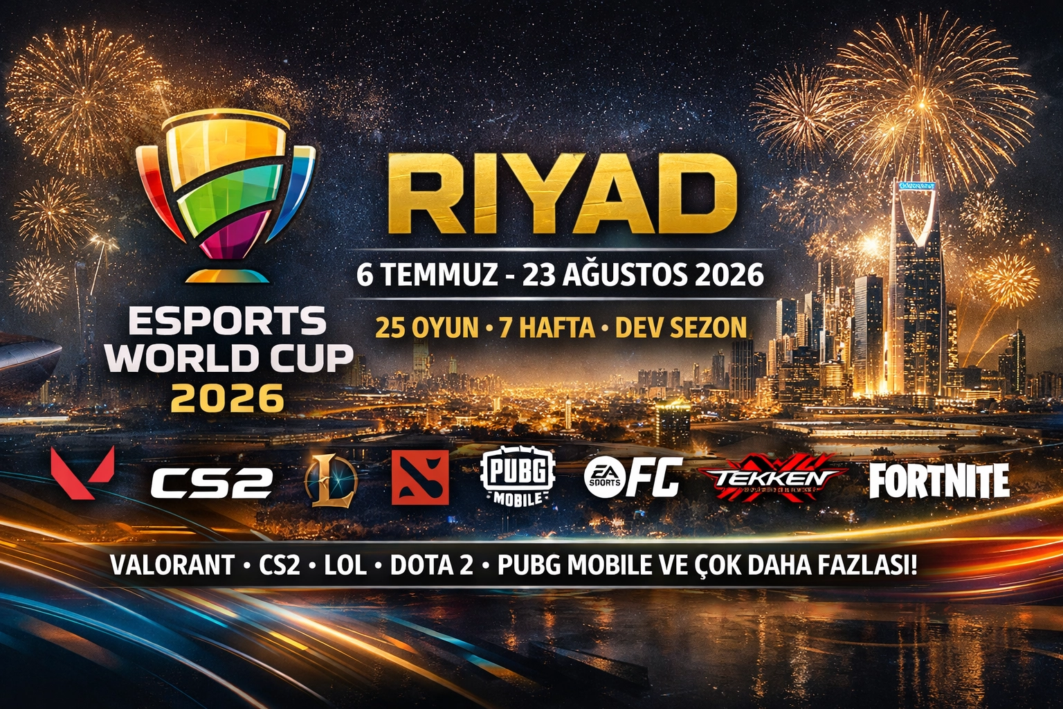Esports World Cup 2026 Duyuruldu: Riyad’da 6 Temmuz – 23 Ağustos Arasında 25 Etkinliklik Dev Sezon